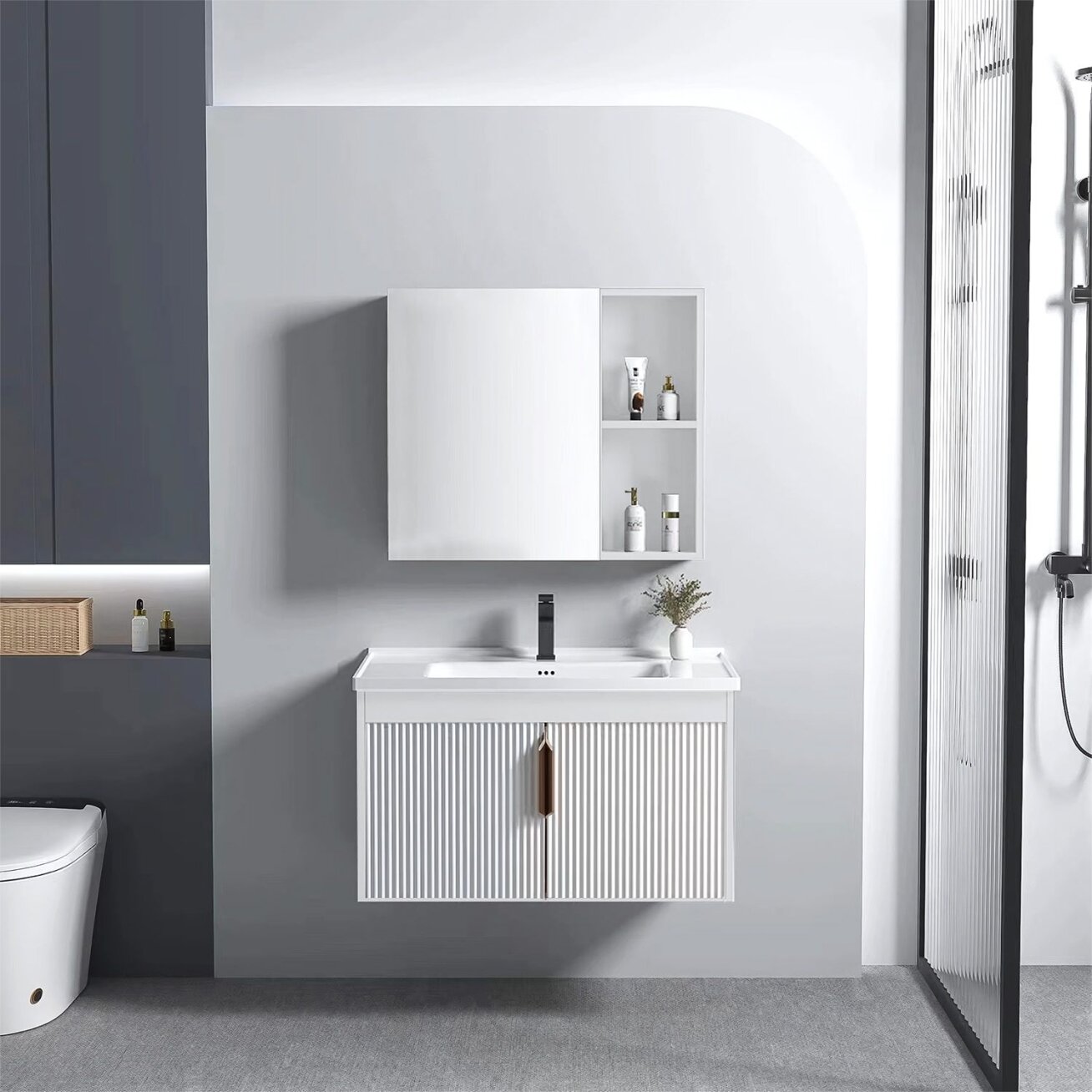 Vonios baldų komplektas su praustuvu Astor 60cm White Vonios baldų komplektas su praustuvu Astor 60cm White