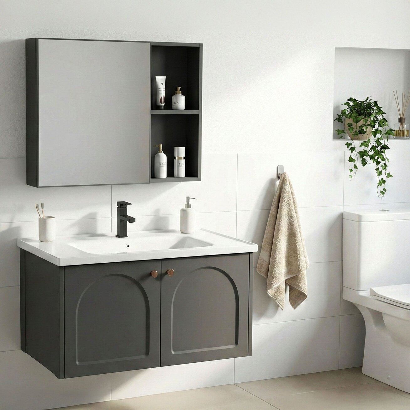 Vonios baldų komplektas su praustuvu Denver 80cm Grey 4