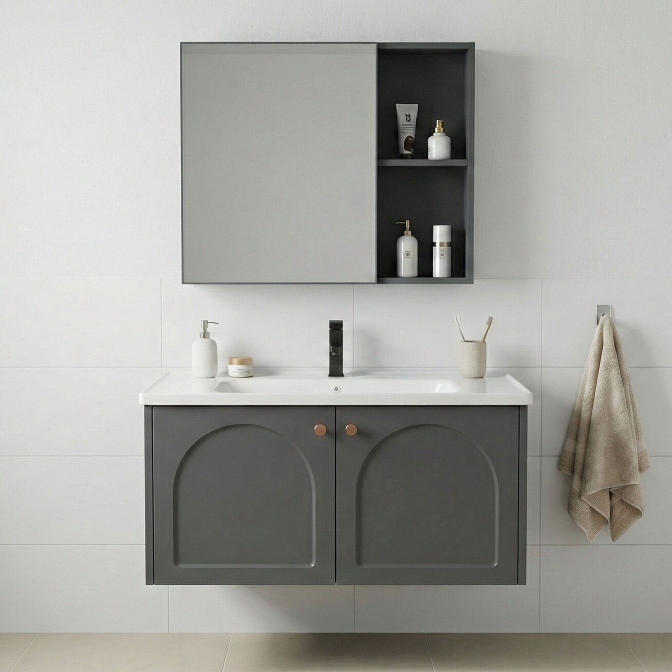 Vonios baldų komplektas su praustuvu Denver 80cm Grey
