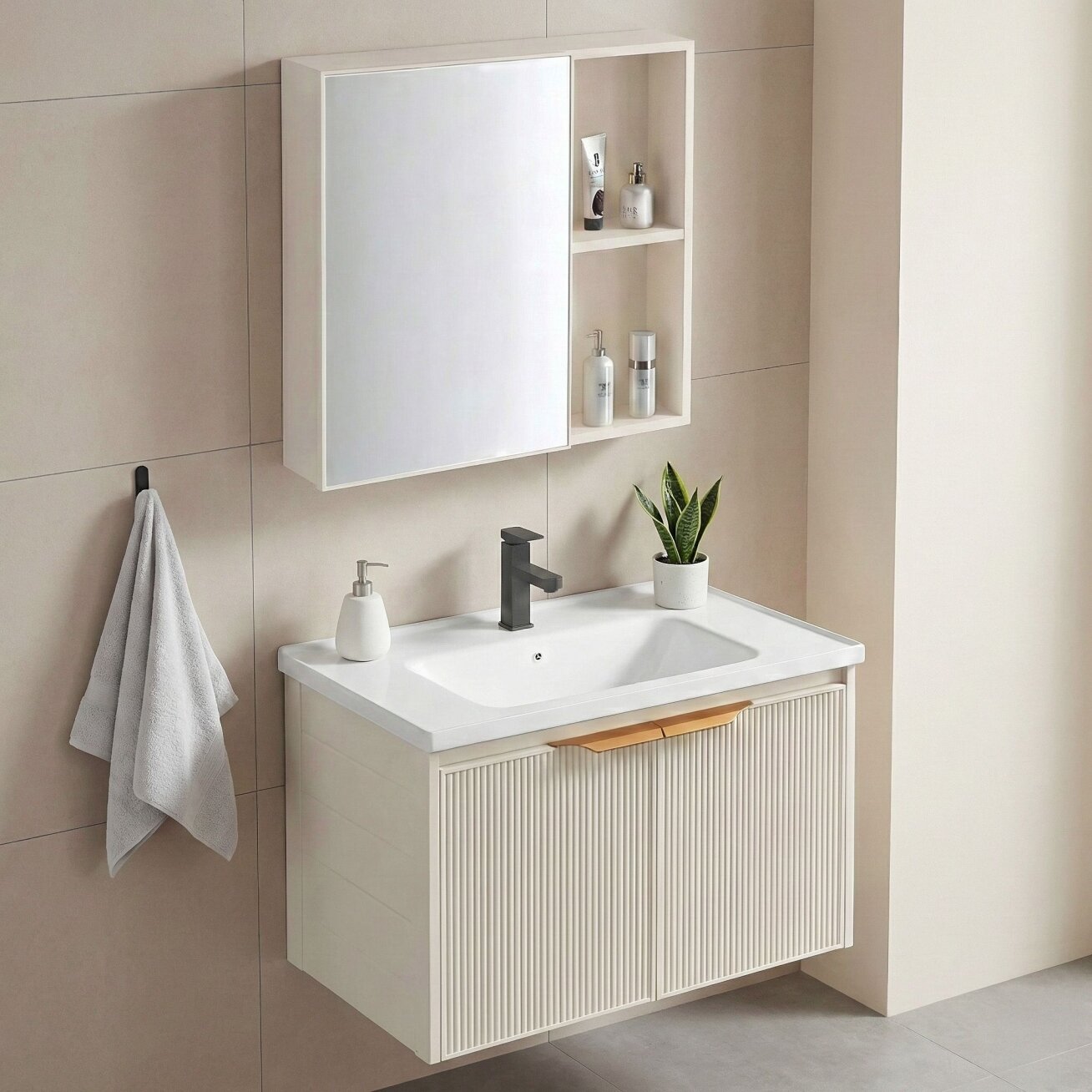 Vonios baldų komplektas su praustuvu Mario 60cm Beige 2 Vonios baldų komplektas su praustuvu Mario 60cm Beige 2