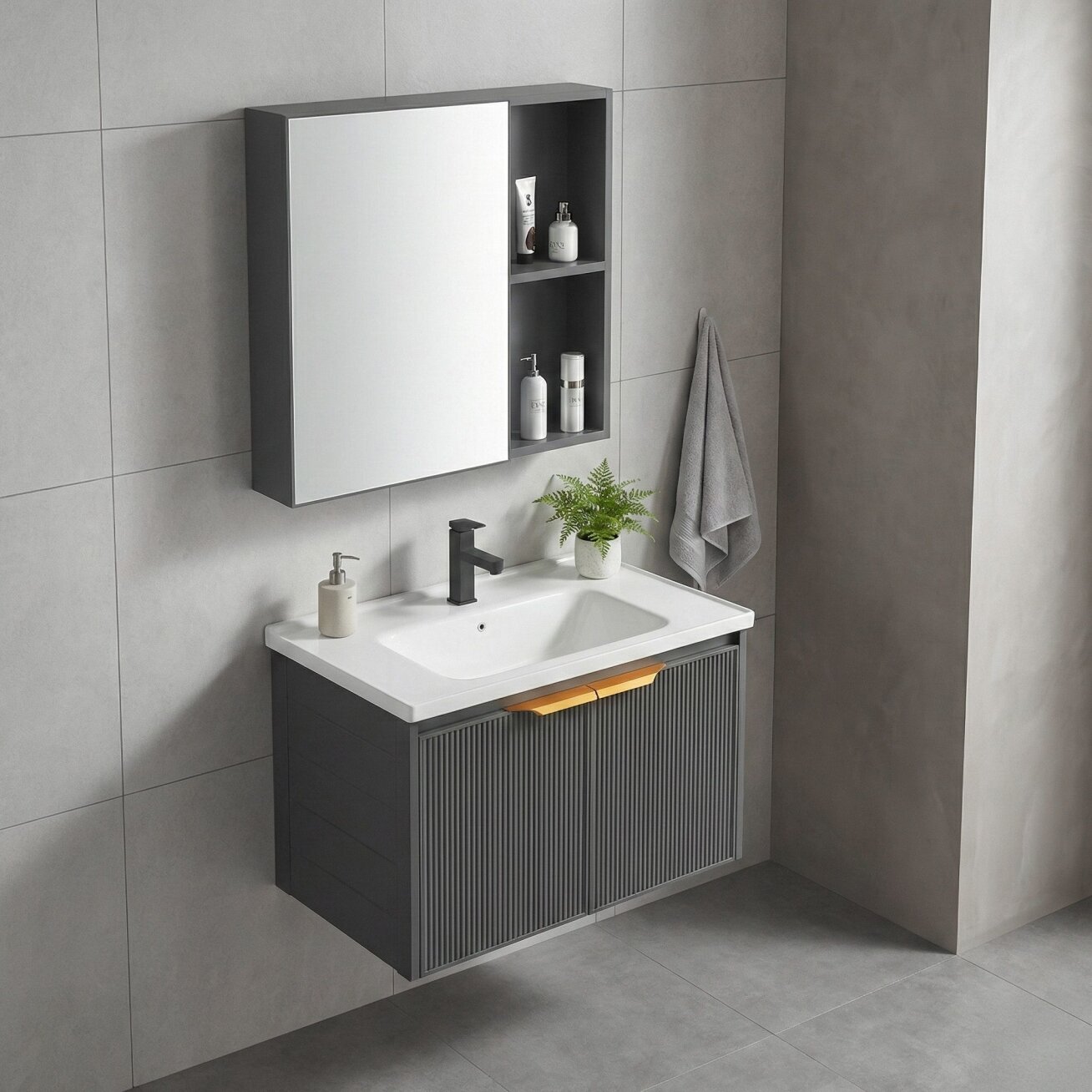 Vonios baldų komplektas su praustuvu Mario 60cm Grey 2 Vonios baldų komplektas su praustuvu Mario 60cm Grey 2
