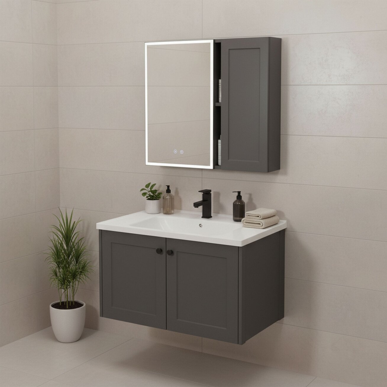 Vonios baldų komplektas su praustuvu Monti 60cm Grey 2 Vonios baldų komplektas su praustuvu Monti 60cm Grey 2