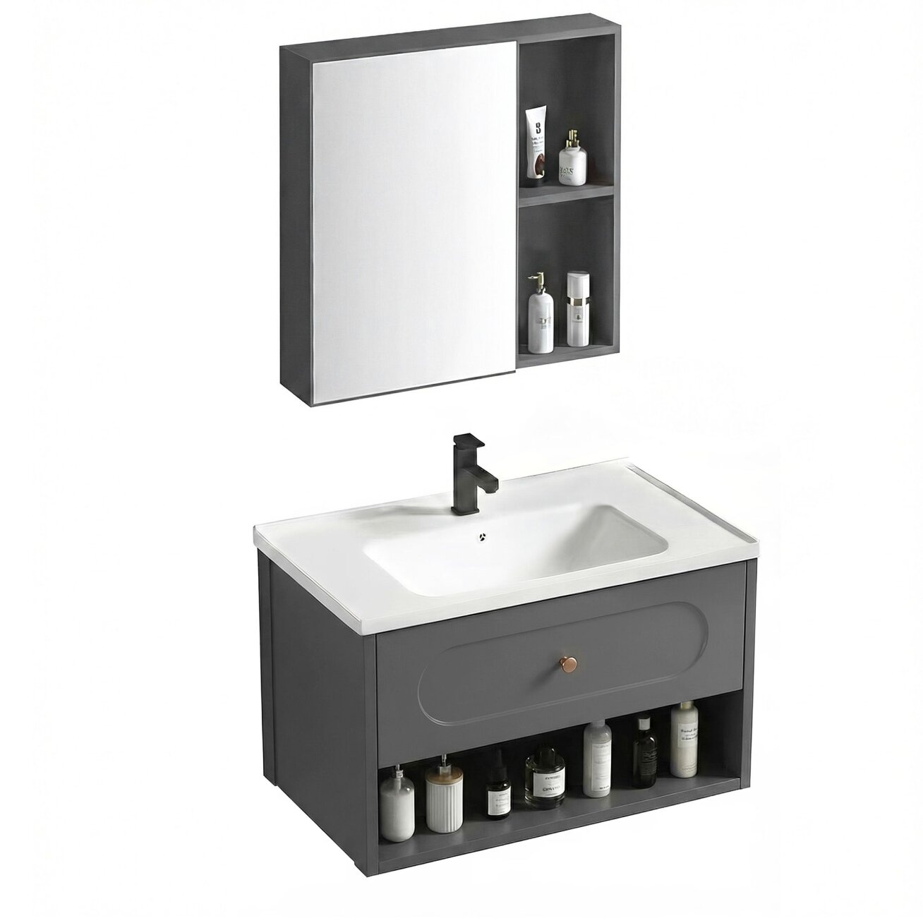 Vonios baldų komplektas su praustuvu River 60cm Grey 1 Vonios baldų komplektas su praustuvu River 60cm Grey 1