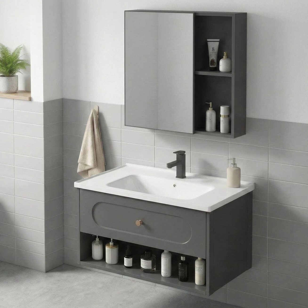Vonios baldų komplektas su praustuvu River 60cm Grey 2