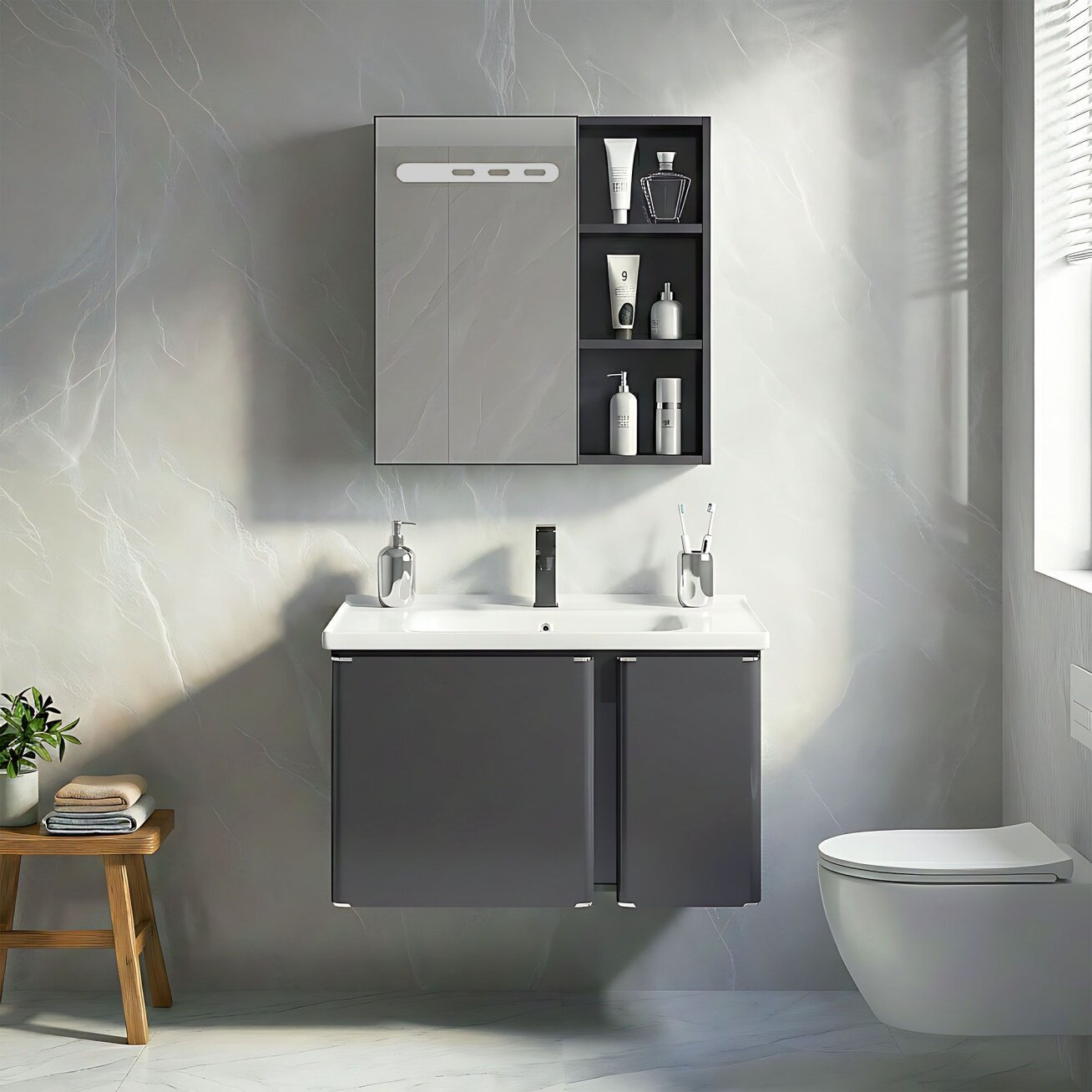 Vonios baldų komplektas su praustuvu Tula 60cm Grey Vonios baldų komplektas su praustuvu Tula 60cm Grey