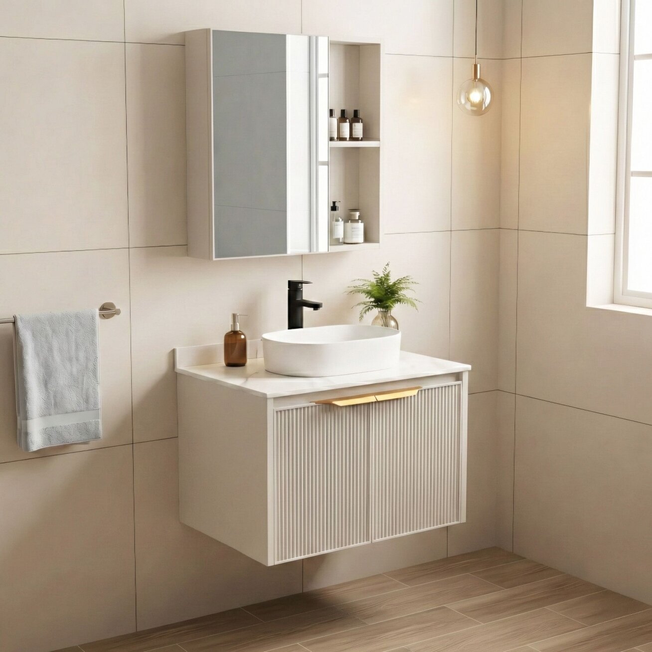 Vonios baldų komplektas su stalviršiu Marti 60cm Beige 2 Vonios baldų komplektas su stalviršiu Marti 60cm Beige 2