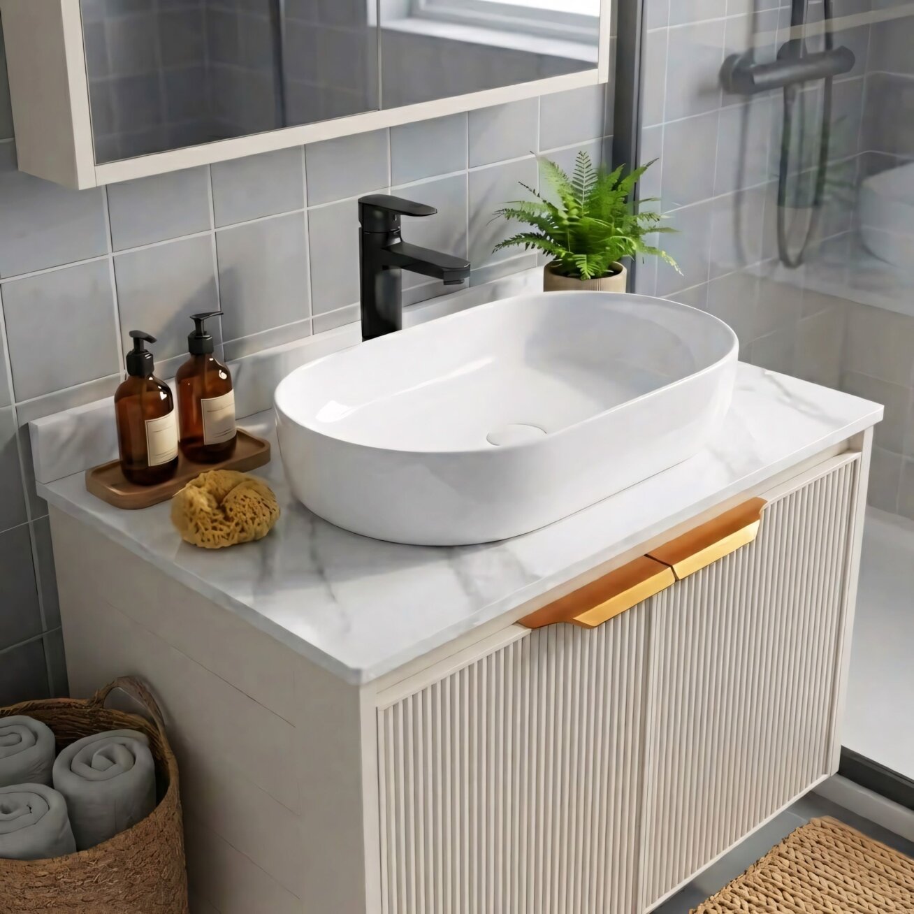 Vonios baldų komplektas su stalviršiu Marti 60cm Beige 3 Vonios baldų komplektas su stalviršiu Marti 60cm Beige 3