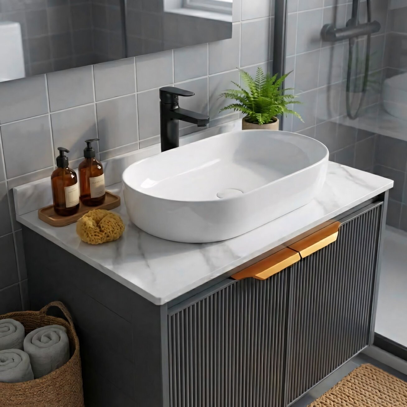 Vonios baldų komplektas su stalviršiu Marti 60cm Grey 3 Vonios baldų komplektas su stalviršiu Marti 60cm Grey 3