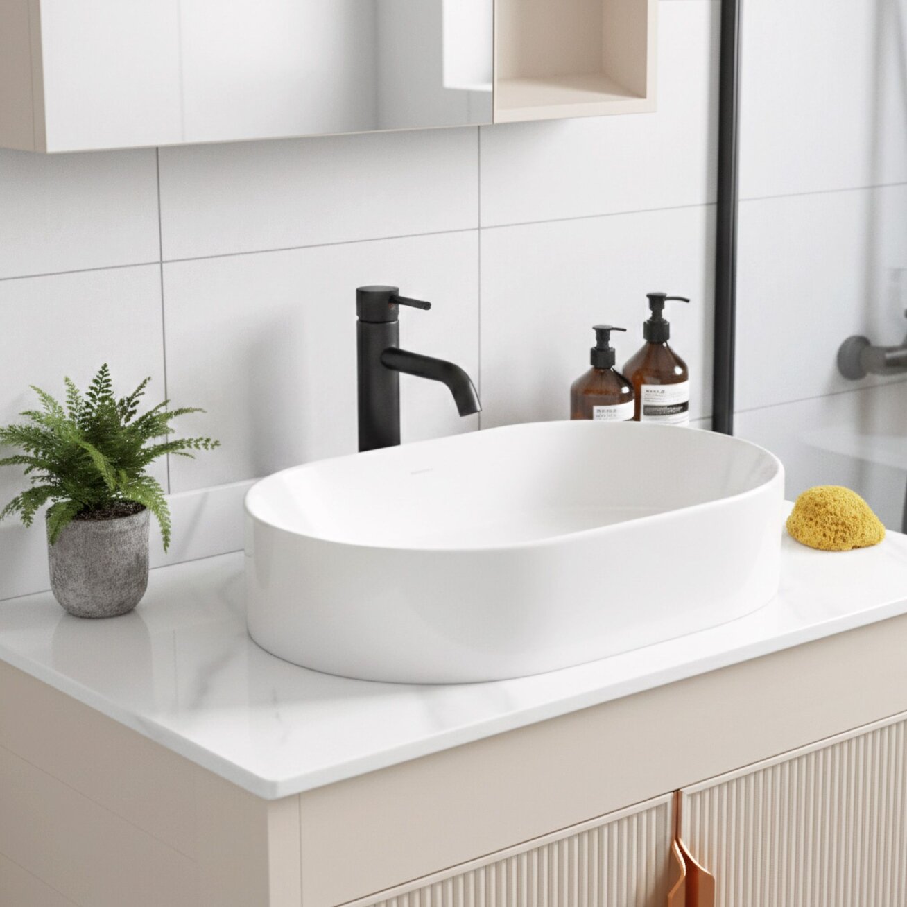 Vonios baldų komplektas su stalviršiu Modo 60cm Beige 3 Vonios baldų komplektas su stalviršiu Modo 60cm Beige 3