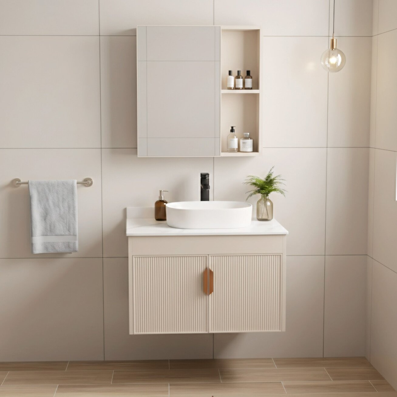 Vonios baldų komplektas su stalviršiu Modo 60cm Beige