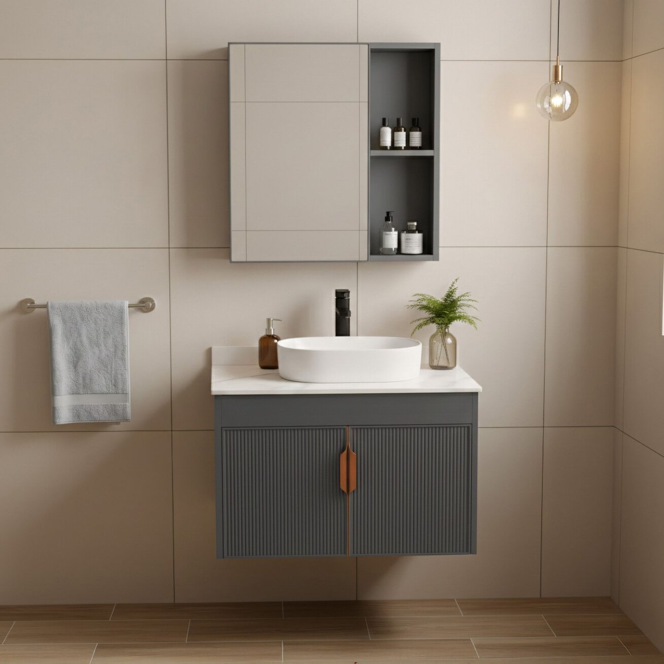 Vonios baldų komplektas su stalviršiu Modo 60cm Grey Vonios baldų komplektas su stalviršiu Modo 60cm Grey