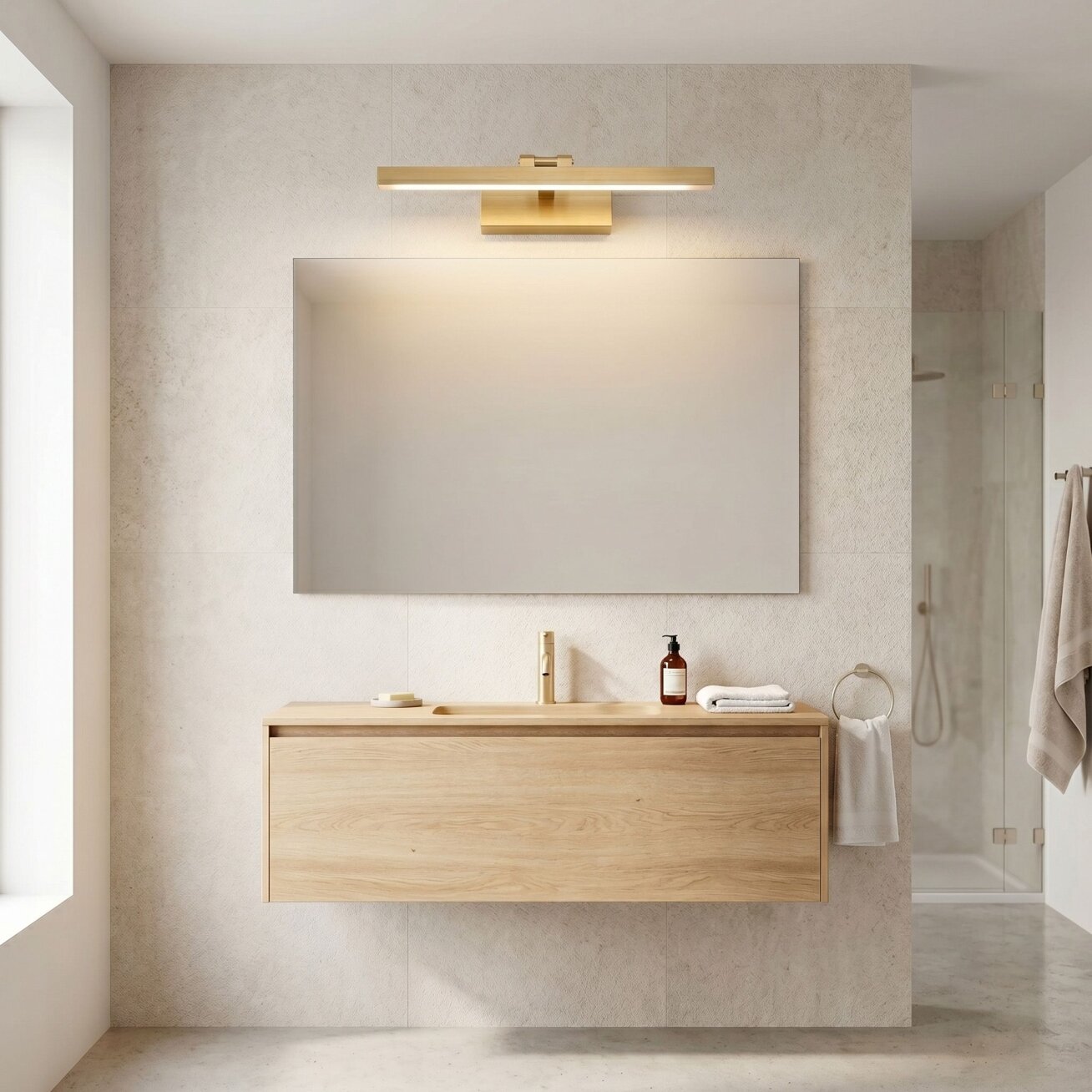 Vonios sieninis LED šviestuvas APP1864-1W 60 cm BRUSH GOLD 2 Vonios sieninis LED šviestuvas APP1864-1W 60 cm BRUSH GOLD 2