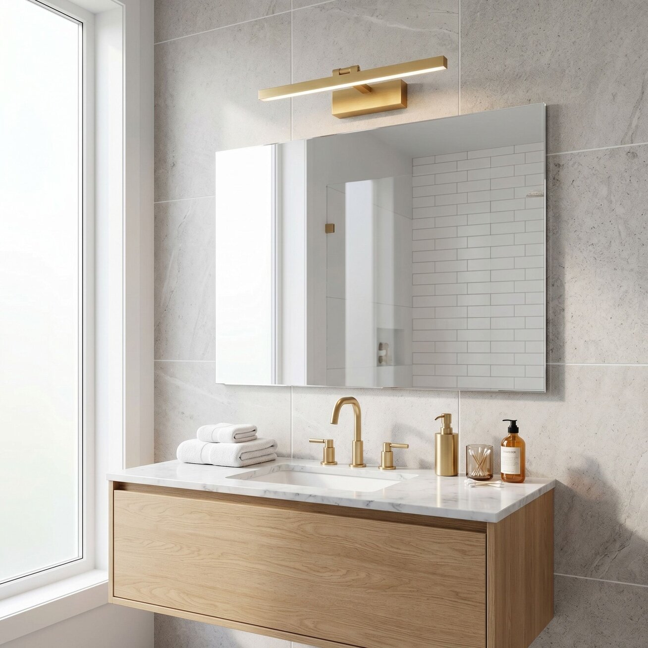 Vonios sieninis LED šviestuvas APP1865-1W 80 cm BRUSH GOLD 7 Vonios sieninis LED šviestuvas APP1865-1W 80 cm BRUSH GOLD 7