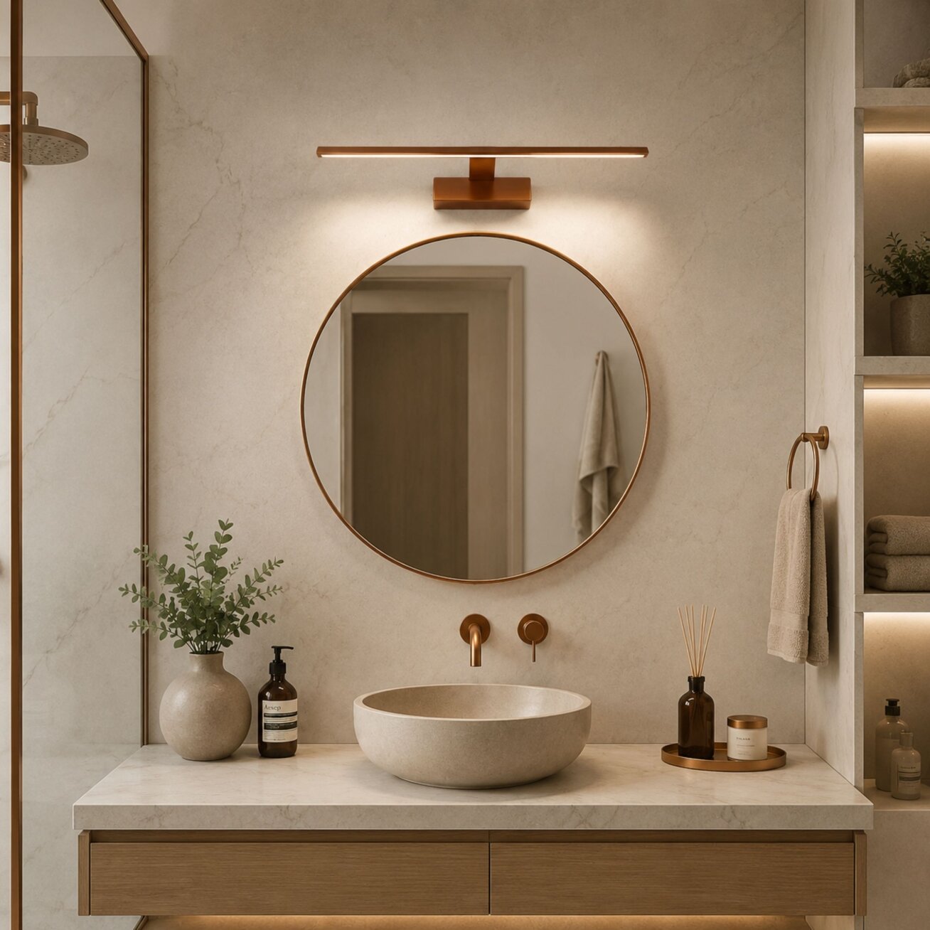 Vonios sieninis LED šviestuvas SWE013-1W 43cm BRUSH COPPER 3