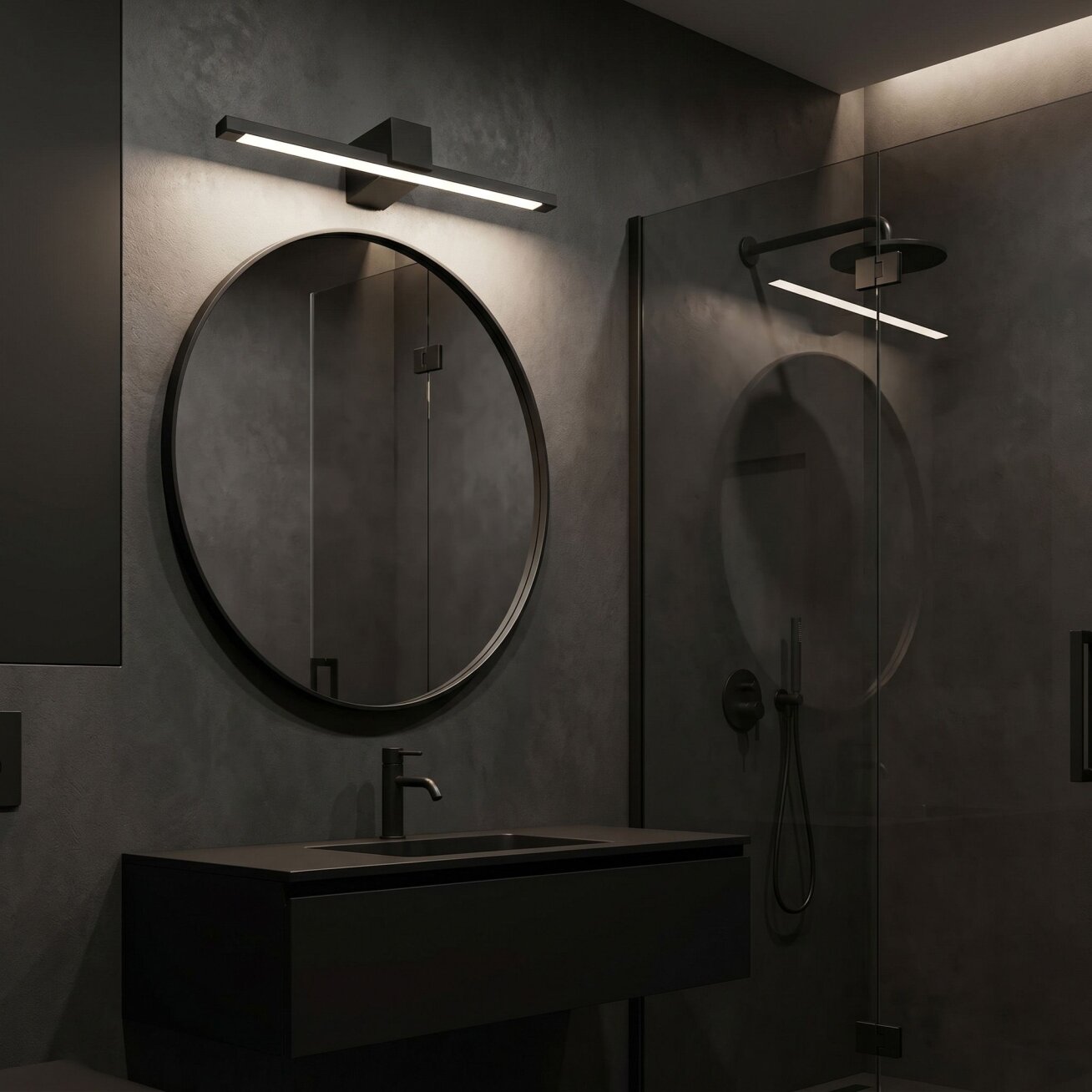 Vonios sieninis LED šviestuvas SWE050-1W 60 cm Black 3
