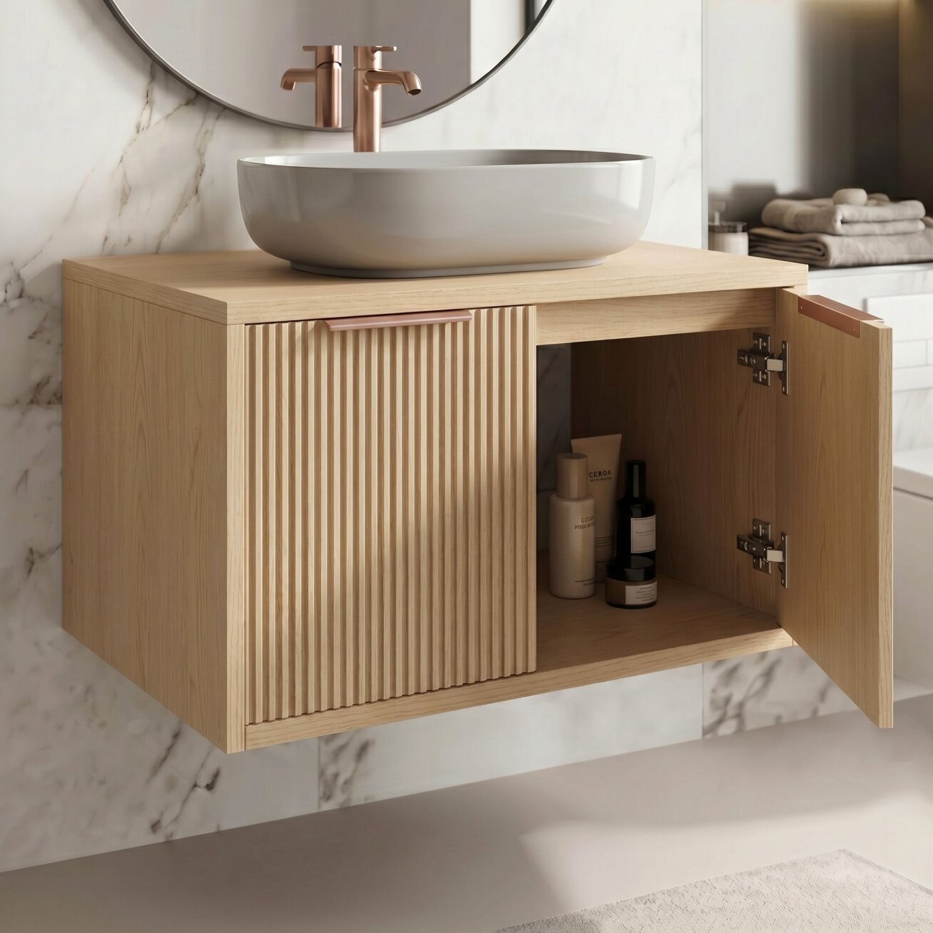 Vonios spintelė po praustuvu Core 60cm Beige 4 Vonios spintelė po praustuvu Core 60cm Beige 4