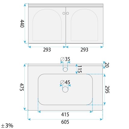 Vonios baldų komplektas su praustuvu Denver 60cm Creme 6 Vonios baldų komplektas su praustuvu Denver 60cm Creme 6