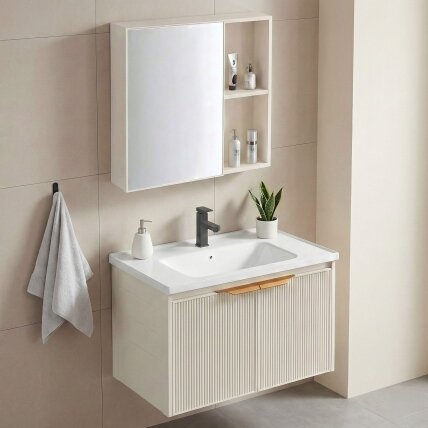Vonios baldų komplektas su praustuvu Mario 60cm Beige 2 Vonios baldų komplektas su praustuvu Mario 60cm Beige 2