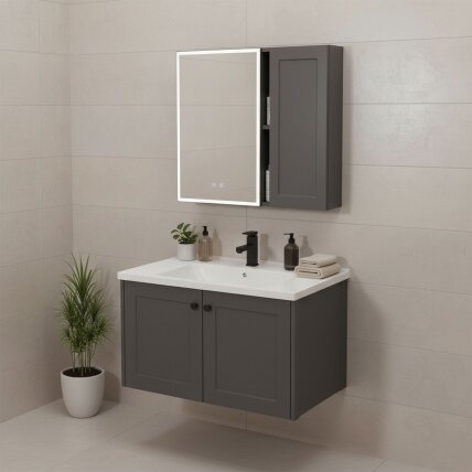 Vonios baldų komplektas su praustuvu Monti 60cm Grey 2 Vonios baldų komplektas su praustuvu Monti 60cm Grey 2